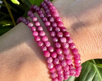 Ruby Bracelet, 4mm Faceted Gemstone Bracelet made with Natural Ruby Beads,  Dainty Gemstone Bracelets, Pink Crystal Healing Bracelet