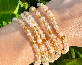 Citrine Bracelet, 4mm Faceted Crystal Bracelet made with Natural Citrine Beads, Small Beaded Gemstone Bracelets