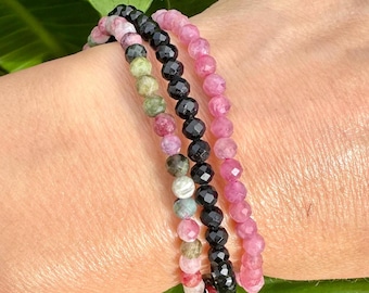 Tourmaline Bracelet Set for Protection & Passion | Rainbow Tourmaline, Black Tourmaline, Rubelite | 4mm Bead Crystal Bracelet Gift Set