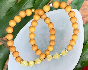 Citrine & Sandalwood Bracelet | 3rd Third Solar Plexus Chakra Bracelet for Power, Confidence | 7 Chakras Bracelet by Mayan Rose