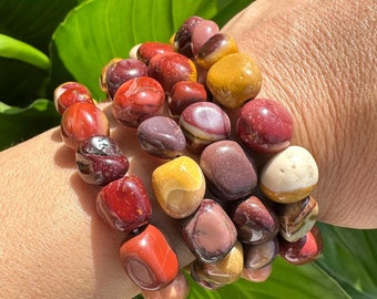 Mookaite Jasper Bracelet, Tumbled Crystal Stretch Bracelet, Natural Polished Beaded Gemstone Bracelet, One Size, Premium High Quality,