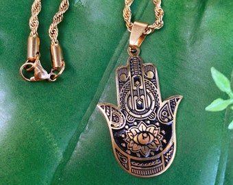 Hamsa Hand Gold Necklace | Gold Hand of Fatima Necklace | Gold Hand of Protection Pendant, Hamsa Charm, Spiritual Jewelry, Evil Eye Necklace