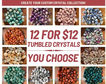 12 for 12 Tumbled Stones, Make your own Custom Crystal Collection, Polished Gemstone Gift Set, Beginner Crystal Kit, Bulk Crystals