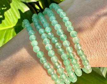 Green Aventurine Bracelet, 4mm Faceted Gemstone Bracelet made with Natural Aventurine Beads,  Dainty Gemstone Bracelets, Small Bead Bracelet