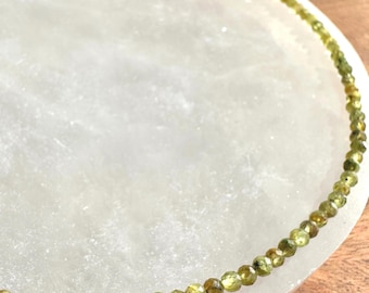 Peridot Crystal Necklace, 2-3mm Faceted Peridot Necklace, 14-16 in. Beaded Gemstone Choker, 100% Natural Grade A Crystal Jewelry