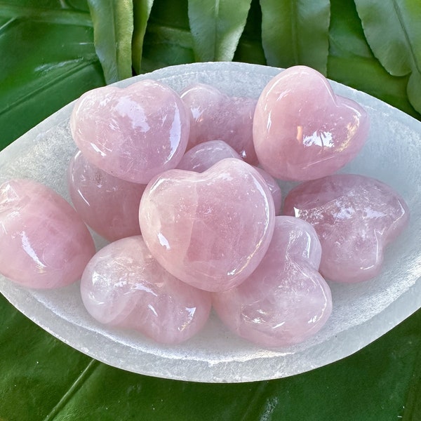 ROSE QUARTZ HEART Crystal (Grade A Natural) Tumbled Polished Pink Heart-Shaped Palm Stone, Crystals for Love | Gemstone for Yoga, Meditation