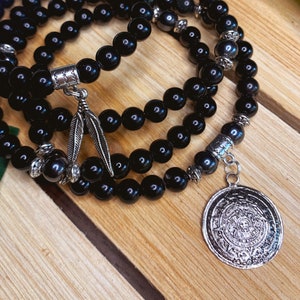 OBSIDIAN Mala | Mayan Calendar Necklace | 108 Mala Beads Necklace | Meditation Prayer Beads, Yoga Jewelry Spiritual Gifts, Obsidian Necklace