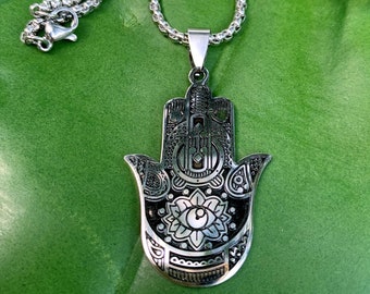 Hamsa Hand Necklace | Silver Hand of Fatima Necklace | Hand of Protection Pendant, Hamsa Charm, Spiritual Jewelry, Evil Eye Necklace