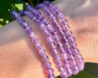 Amethyst Crystal Bracelet, 4mm Purple Amethyst Faceted Crystal Bracelet, Small Bead Bracelets with Natural Gemstones
