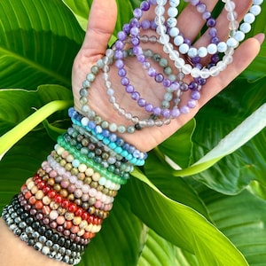 Crystal Beaded Bracelets, 6mm Stretch Bracelet - Choose from 24 Gemstones,  Natural Healing Gemstone Bracelets for Women, Gift for Her