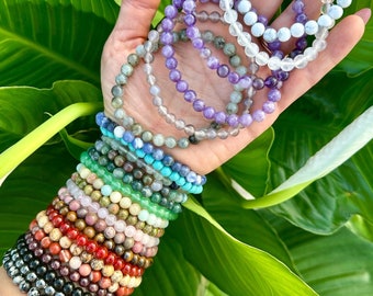 Crystal Beaded Bracelets, 6mm Stretch Bracelet - Choose from 24 Gemstones,  Natural Healing Gemstone Bracelets for Women, Gift for Her