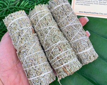 BLUE SAGE SMUDGE Stick | Sage Bundle for Ceremony, Meditation, Altar, New Home Cleansing, Smudging Kit for Protection | Mayan Rose