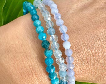 Crystal Bracelet Set for Expression & Clarity | Apatite, Aquamarine, Blue Lace Agate | Crystal Bracelet Gift Set, Crystal Healing Jewelry