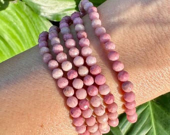 Rhodonite Bracelet, 4mm Faceted Gemstone Bracelet made with Natural Rhodonite Beads,  Dainty Gemstone Bracelets, Pink Crystal Bracelet