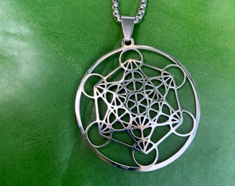 METATRON'S CUBE Silver Necklace | Sacred Geometry Necklace | Geometric Spiritual Jewelry, Silver Flower of Life Pendant, Seed of Life Charm