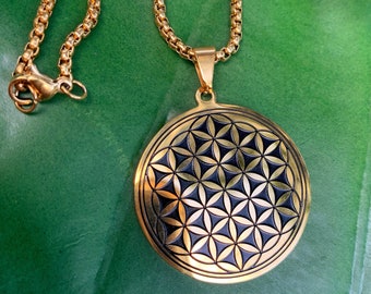 FLOWER of LIFE Necklace on Gold Chain | Sacred Geometry Necklace | Gold Flower of Life Pendant, Seed of Life Charm, Spiritual Yoga Jewelry