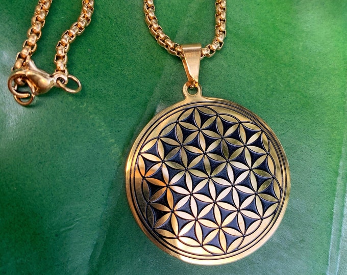 FLOWER of LIFE Necklace on Gold Chain Sacred Geometry Etsy