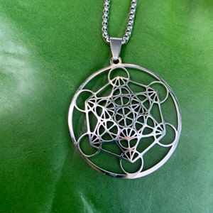 METATRON'S CUBE Silver Necklace | Sacred Geometry Necklace | Geometric Spiritual Jewelry, Silver Flower of Life Pendant, Seed of Life Charm