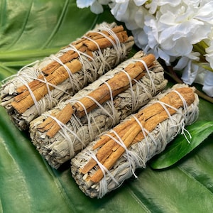 CINNAMON & WHITE SAGE Smudge Stick | Holiday Seasonal Sage Bundle  | Ceremony, Ritual, Meditation Altar, Wicca | Herbal Smudge by Mayan Rose