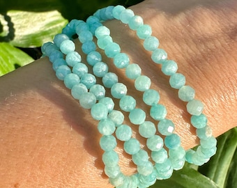 Amazonite Crystal Bracelet, 4mm Faceted Gemstone Bracelet made with Natural Amazonite Beads, Dainty Bracelets, Small Beaded Bracelet