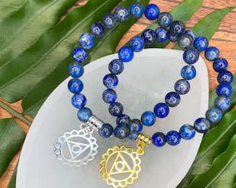 Lapis Lazuli Bracelet | FIFTH CHAKRA Bracelet for Truth & Communication | 5th Chakra, Throat Chakra, | Sacred Geometry Chakra Symbol