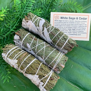 WHITE SAGE & CEDAR Smudge Stick Sage Bundle for Ceremony, Meditation, Altar, Home Cleansing, Energy, Wicca Smudge Kit Mayan Rose image 1