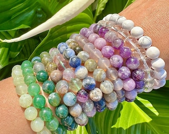 Premium Crystal Bracelets, Natural Healing Gemstone Stretch Bracelets made with 8mm Beads, Gift for Her & Him, Beaded Bracelets for Women