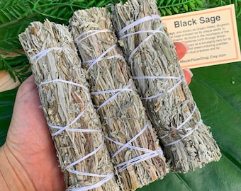 BLACK SAGE Smudge Stick aka Mugwort | Sage Bundle for Ceremony, Meditation, Altar, Home Cleansing, Wicca Smudge Kit | Mayan Rose