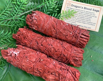 DRAGON'S BLOOD SAGE Smudge Stick | Sage Bundle for Ceremony, Meditation, Altar, Home Cleansing, Wicca Smudging Kit | Mayan Rose