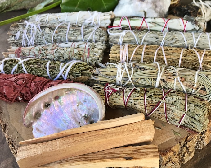 Featured listing image: SAGE GIFT SET | 11 Bundles Smudge Kit | Free Shipping | White Sage, Lavender, Palo Santo | Home Cleanse, Wicca Altar, Smudging | Mayan Rose