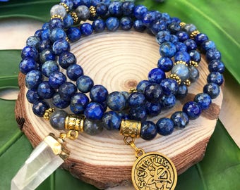 SAGITTARIUS Zodiac Mala Beads | 108 Bead Mala for December Birthday | Meditation Yoga Beads, 108 Mala Necklace, Mayan Rose Lapis Lazuli Mala