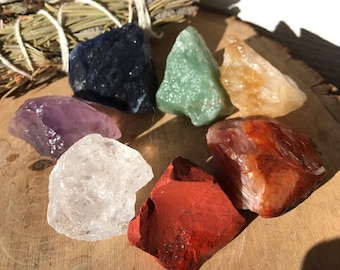 7 CHAKRAS Raw Crystals | Beginner Crystal Set, Chakra Stones | Chakra Crystal Gift Set for Altar, Meditation, Yoga, Reiki, Crystal Healing