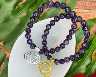 THIRD EYE Chakra Bracelet - AMETHYST for Intuition & Awareness | Sixth 6th Chakra Ajna  | 7 Chakras Bracelet Sacred Geometry