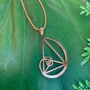 Fibonacci Necklace | Golden Ratio Pendant | Gold Geometric Necklace | Sacred Geometry Jewelry | Platonic Solids, Fibonaci | Mayan Rose