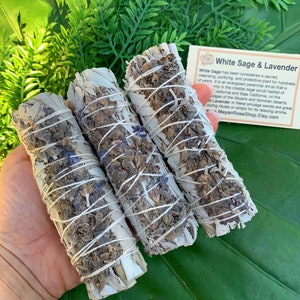 WHITE SAGE & LAVENDER Smudge Stick | Sage Bundle for Ceremony, Meditation Altar, Home Energy Cleansing, Wicca Smudge Kit | Mayan Rose