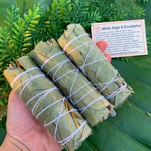 Bâtonnet de maculage d&#39;eucalyptus et de sauge blanche | Lot de sauge pour cérémonie, méditation, autel, nettoyage de la maison, wicca, kit de maculage, rose maya