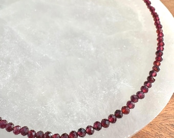 Garnet Crystal Necklace, 2-3mm Faceted Garnet Gemstone Necklace, 14-16 in. Tiny Bead Gemstone Choker, 100% Natural Grade A Crystal Jewelry