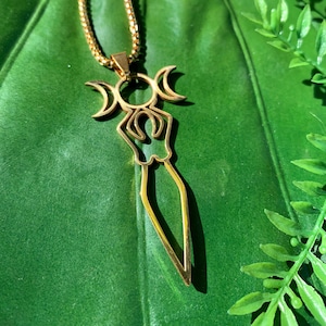 Triple Moon Goddess Necklace | Gold Moon Phases Necklace | Divine Feminine Pendant | Triple Moon Necklace | Wicca, Wiccan Pagan Jewelry
