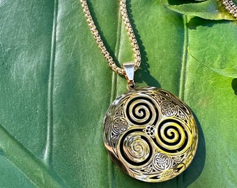 Triskele Necklace, Triskelion Symbol Gold Pendant, Irish Celtic Triple Spiral Symbol, Sacred Geometry, Esoteric Jewelry by Mayan Rose