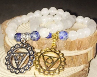 THROAT Chakra Quartz Bracelet - LAPIS LAZULI for Truth & Communication | Fifth 5th Chakra Vishuddha  | 7 Chakras Bracelet Sacred Geometry