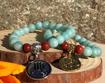 VIRGO Bracelet | AMAZONITE & Red JASPER Crystal Healing Zodiac Bracelet | September Birthstone | Astrology Gifts, Zodiac Jewelry Zodiac Gift