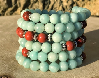 VIRGO Zodiac Bracelet | AMAZONITE & JASPER 108 Bead Mala for August September Birthday | Meditation Yoga Beads, Prayer Beads, 108 Mala Beads