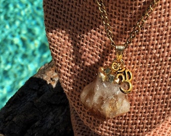 Raw CITRINE Pendant with OM Yoga charm on Antique Gold Chain | Third 3rd Chakra Necklace | Yoga Jewelry by Mayan Rose