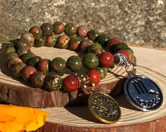 SCORPIO Bracelet | UNAKITE & Red JASPER Crystal Healing Zodiac Bracelet | November Birthstone | Astrology Gifts, Zodiac Jewelry, Zodiac Gift