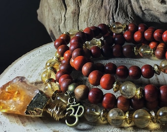 CITRINE Mala Beads | 108 Mala Necklace | Japa Mala | Unisex Wood Gemstone Mala, Yoga Meditation Prayer Beads Rosary, Mayan Rose