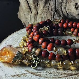 CITRINE Mala Beads | 108 Mala Necklace | Japa Mala | Unisex Wood Gemstone Mala, Yoga Meditation Prayer Beads Rosary, Mayan Rose