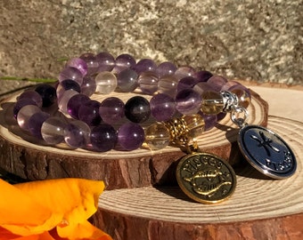 PISCES Bracelet | FLUORITE & CITRINE Crystal Healing Zodiac Bracelet | March Birthstone | Astrology Gifts, Zodiac Jewelry, Zodiac Gift