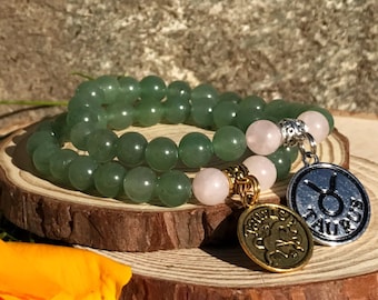 TAURUS Bracelet | Green Aventurine & Rose Quartz Crystal Healing Zodiac Bracelet | April May Birthstone | Astrology Gifts, Zodiac Jewelry