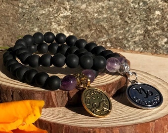 CAPRICORN Bracelet | ONYX & FLUORITE Crystal Healing Zodiac Bracelet | January Birthstone | Astrology Gifts, Zodiac Jewelry, Zodiac Gift