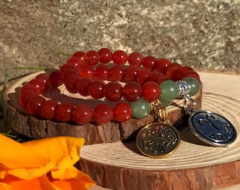 ARIES Bracelet | CARNELIAN & Green Aventurine Crystal Healing Zodiac Bracelet | March April Birthstone | Astrology Gifts, Zodiac Jewelry